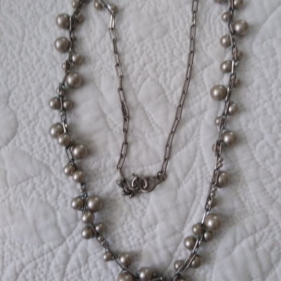 J. Crew Gray Pearl & Silver Chain 30" Necklace